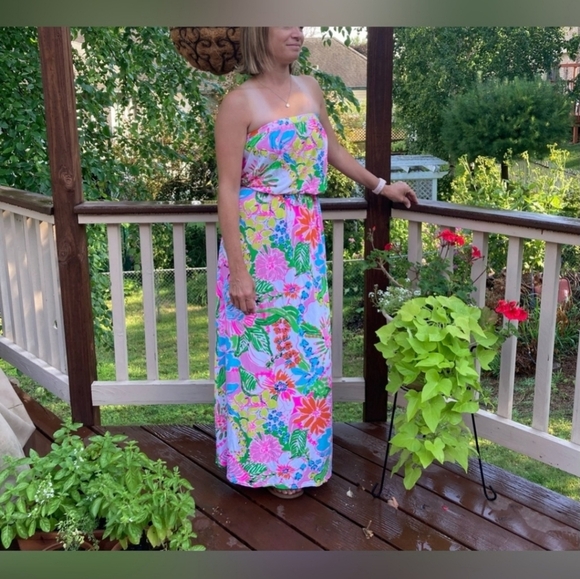 Lilly Pulitzer Pink Floral Nosey Posey Women’s Strapless Dress size XS - Picture 14 of 15